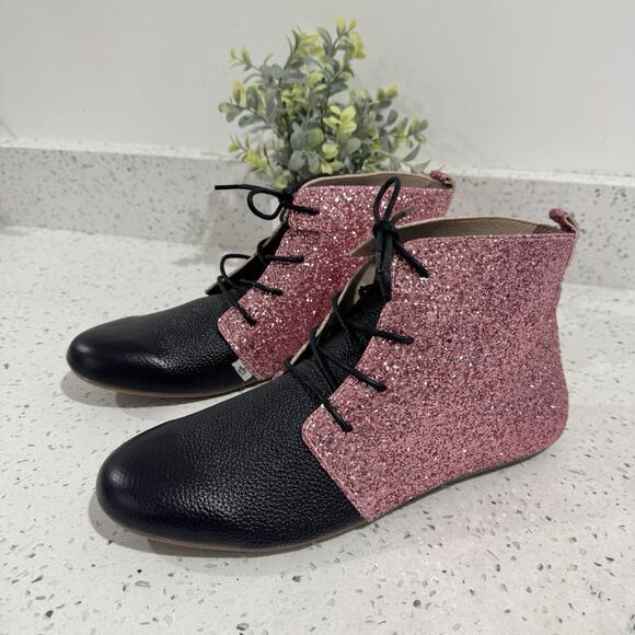 Monkey Feet Pink Glitter Leather Ballet Flat Booties Size 42 Balletcore Coquette - Picture 3 of 6